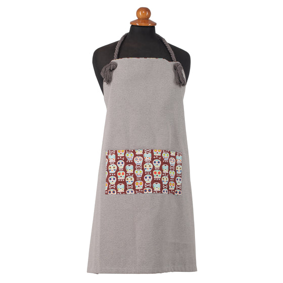 GREY APRON WITH COLORFULL SKULLS